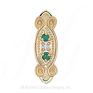 GS397 D/E - 14 Karat Gold Slide with Diamond center and Emerald accents 